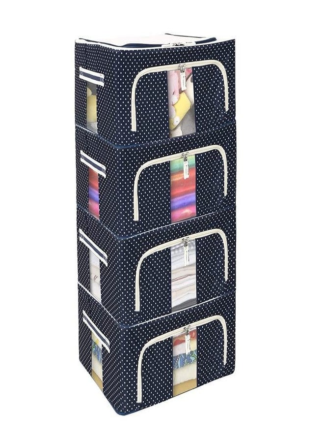 WEGON Solpex Cloth Storage Box - Oxford Foldable Stackable Organiser for Closet, Bedding Clothes, Clothes Organiser for Wardrobe (24 LTR, Premium Polka) (4 PACK) - Image 1